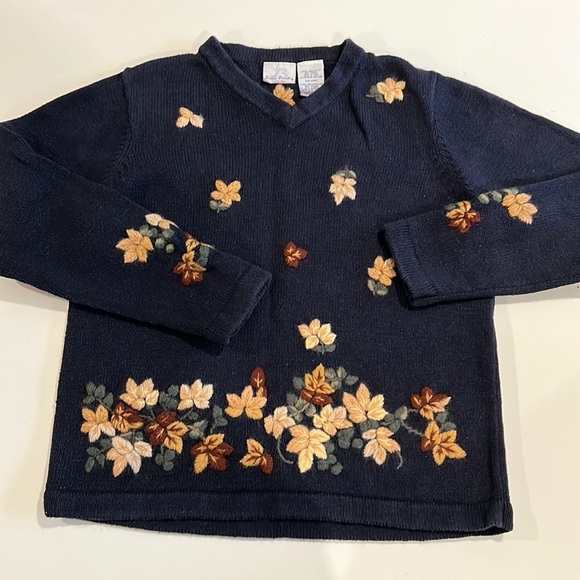 Bobbie Brooks - M, navy/leaf embroidered sweater - Picture 1 of 5